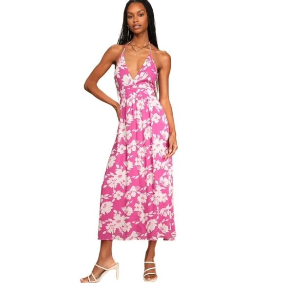 Lulu’s Pink Tropical Print Maxi Dress NWT - Picture 6 of 7